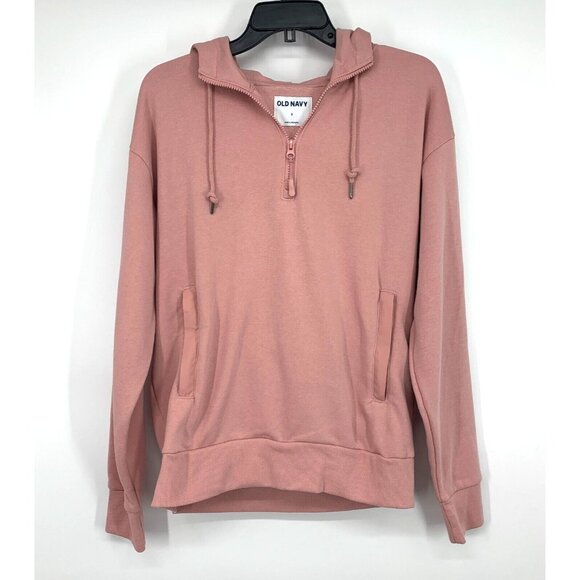 Old Navy Hoodie Pink Quarter Zip Hybrid Pocket Pullover Sweater - Picture 2 of 10